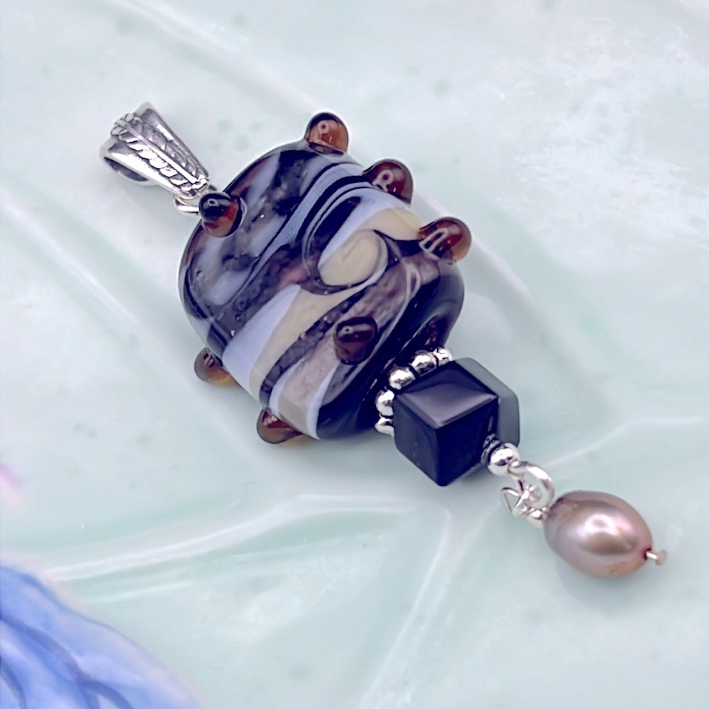 STERLING SILVER BROWN DOTTY LAMPWORK ARTISAN
